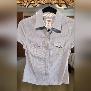 Dickies Xsmall blue and white strips. Snap up short sleeve